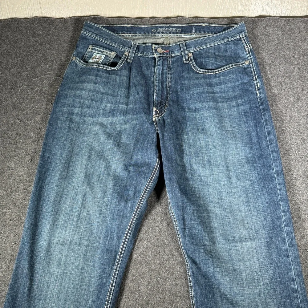 Cinch Mens Blue Medium Wash Straight Leg Denim Western Jeans 36x37
